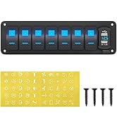 RVBOATPAT 7 Gang Rocker Switch Panel 12V Marine Boat Toggle Switch Panel Waterproof Bar Switch Bl...