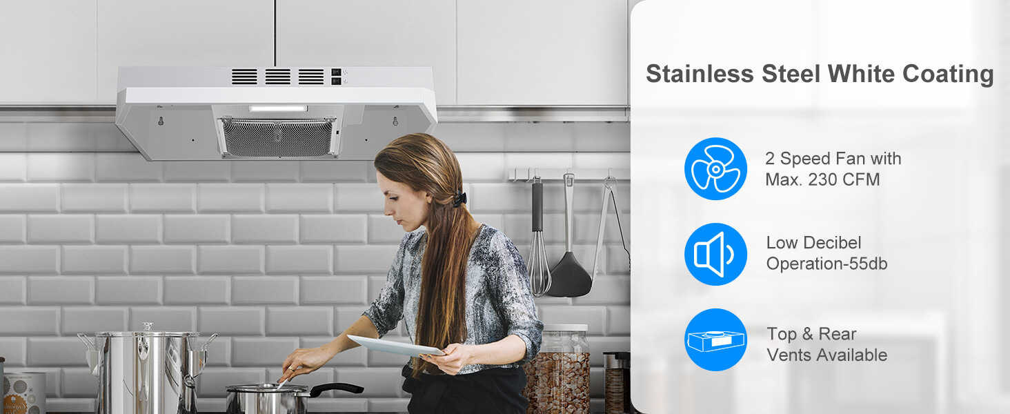 24 inch white range hood