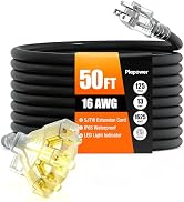 50 FT 16/3 Gauge Outdoor Extension Cord with Multiple Outlets Light Indicator, Flexible 3 Outlets...