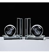 4'' Tall Crystal Book Ends for Shelves - Modern Bookends with Crystal Ball,3D Engraved Cat Decora...
