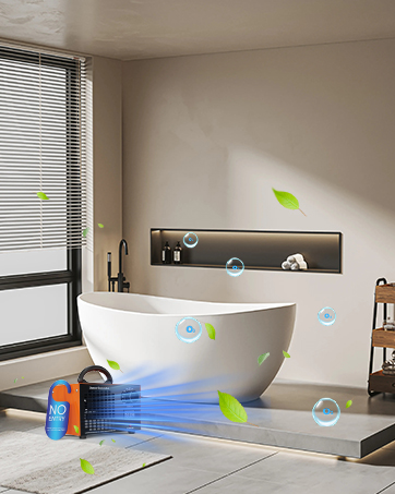 Text reads 'Image 4'. Modern bathroom interior featuring freestanding white bathtub with digital temperature control indicator shown in blue.
