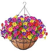 Ouddy Decor Artificial Hanging Plants Flowers Basket for Spring Summer Outdoor Decor, Fake Hangin...