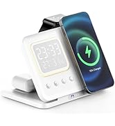 IHAO 5in1 Multi Functional Wireless Charging Station with Digital Clock 15W Fast Charge Night Lig...