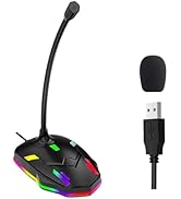 Blapsuro USB Computer Microphone with Mute Button&amp;RGB Glowing Light Compatible with PC Laptop Des...