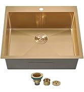 SHACO 25x22 Gold Kitchen Sink, 25 Inch Drop In Gold RV Laundry Utility Sink, Top Mount 16 Gauge S...