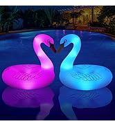FlyfreeU Solar Powered Inflatable Swan Pool Floats with Lights, LED RGB Color Changing Light Up P...