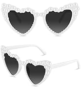 PLULON Heart Sunglasses for Women Bride White Heart Shaped Funny Classic Vintage Rhinestone Love ...
