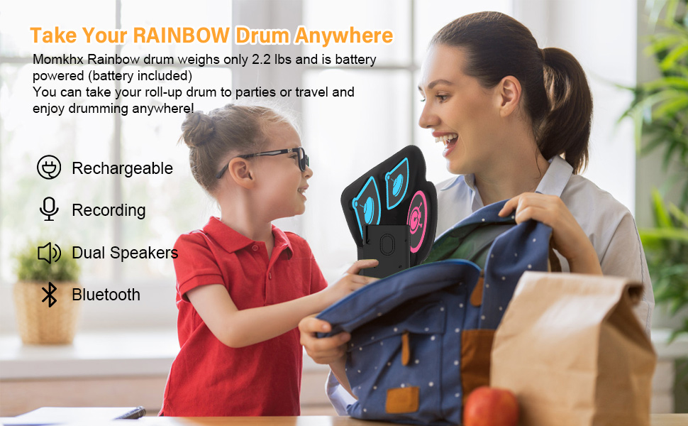 9 Pad Electronic Drum Set, Roll Up Portable Drum Pad Kit with MIDI Bluetooth, Built-in Speaker