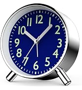 Anmileely Analog Alarm Clock, Silent Non Ticking Retro Round Metal Clock with Night Light, Snooze...