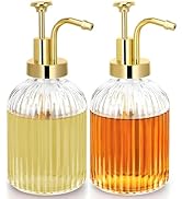 TIWPAJS Glass Coffee Syrup Dispenser 10oz, Syrup Bottles with Ribbed Design, Gold Syrup Pump, Cof...