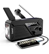 Weather Radio Solar with 2 Charging Cables, 22000mWh NOAA Emergency Radio | AM FM Hand Crank Radi...