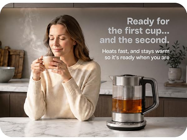 Glass electric tea maker with Keep Warm function for multiple cups of hot tea