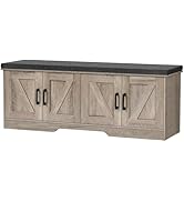 HOMSHO 2-Tier Storage Bench, Shoe Bench with Padded Seat Cushion, Entryway Bench with 4 Barn Door...