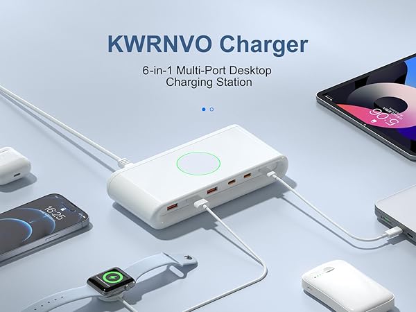 KWRNVO 6-IN-1 USB C Charging Station for Multiple Devices