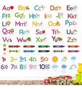 AOWDIAO Learning Wall Decals for Kids - Peel and Stick Alphabet, Numbers, Colors &amp; Animals - Clas...