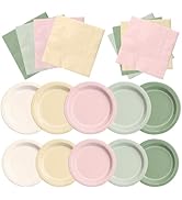 CMUSKO Pink and Green Birthday Decorations-60Pcs Dusty Pink Sage Green Plates &amp; Napkins Kit for B...