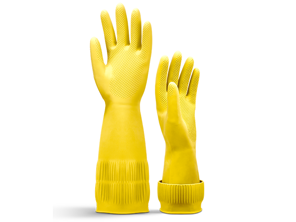 yellow long dishwashing gloves