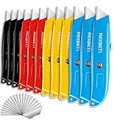 REXBETI 12 Pack Utility Knife Retractable Box Cutter, 4 Color Heavy Duty Aluminum Shell Knife Set...