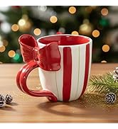 DIF DECO Christmas Mugs Ceramic Cute Bow Shape Coffee Mug with Handle Unique Holiday Hot Cocoa Cu...