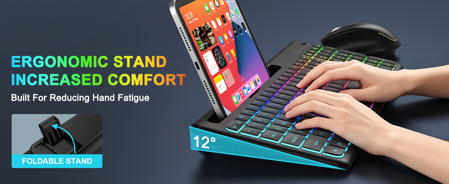 Wireless Keyboard and Mouse Combo -10 Colored Backlits, Phone Holder