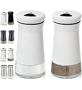 HOME EC Original Glass Salt and Pepper Shakers Set with Adjustable Pour Holes - Stainless Steel S...