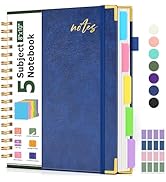 5 Subject Spiral Notebook Journal with Removable Dividers Tabs, 300 Pages Organizer Notebooks for...