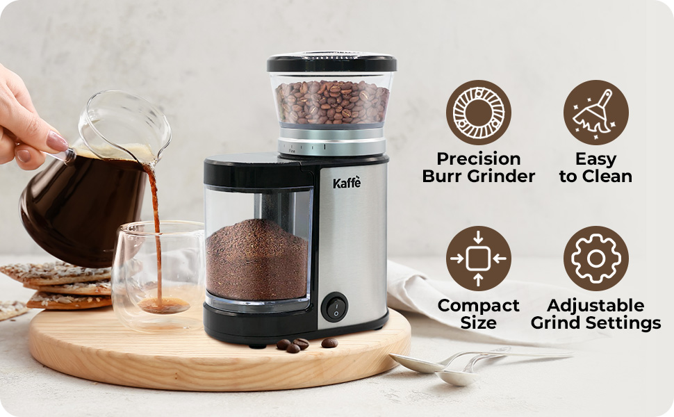 Kaffe Burr Coffee Grinder Electric Adjustable Settings for Precision Coffee Bean Grinding