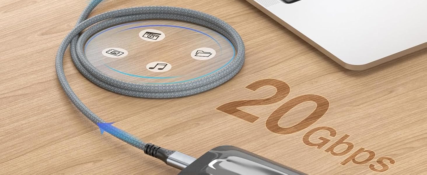 usb c 3.2 gen2x2 cable 20gbps superspeed data teansfer sync 10gbps 5gbps 480mbps