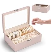 Jolensoy Jewelry Organizer Box with Clear Glass Lid, Bracelet Holder Jewelry Storage Case for Ear...