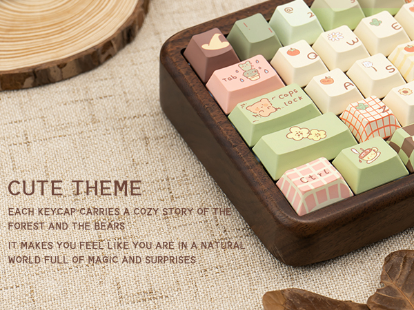 Cute Keycaps, Dye Sublimation PBT Customized keycaps, Cherry Profile Keycaps Cartoon Bear Keycap Set