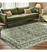 OPPODREAM Vintage Green Area Rugs 5x7, 5 x 7 Retro Washable Rug Non Slip, Low-Pile Faux Wool Carp...