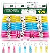 125Pcs Heat Shrink Ring Wire Connectors Kit - Waterproof Crimp Terminals | 3 Colors / 3 Sizes Rin...