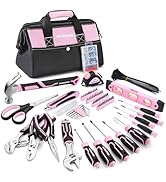 WORKPRO Pink Tool Set, 277 PCS Apartment Essentials Hand Tool Bag Set with 13-Inch Wide Mouth Ope...