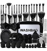 HGHDBT 56Pcs Black Makeup Brushes Set Professional with Case Premium Synthetic for Blush Eye Shad...