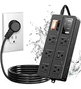 IPX6 Outdoor Power Strip Weatherproof, Waterproof Surge Protector with 6 Wide Outlet with 2A2C US...