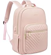 LOVEVOOK Laptop Backpack for Women, Faux Leather Business Work Backpack Purse, Vintage Travel Bac...