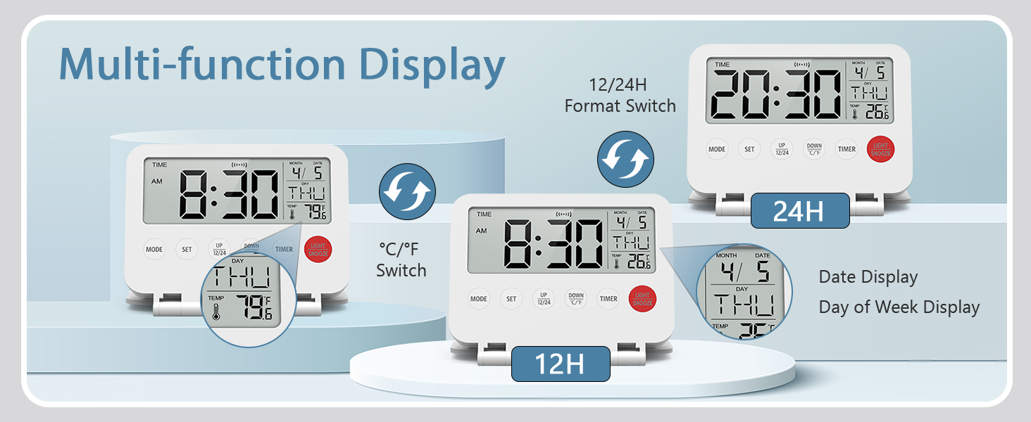 Digital Travel Alarm Clock, LCD Display Small Alarm Clock with