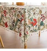 Erbnaryx French Country Beige Tablecloth for Square Tables,Fringed Edges with Leaves and Flowers ...