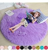 Amdrebio Purple Round Rugs 4Ft for Girls Bedroom Decor Aesthetic, Fluffy Fuzzy Circle Area Rugs f...