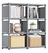 Mavivegue Bookshelf,6 Cube Storage Organizer,Book Shelf Organizer,Tall Bookcase Shelf,Grey Cube S...