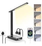 Power Strip with LED Desk Lamp, 2 Outlets 1 USB-A Ports 1 Type-C Ports, Small Desk Lamp for Home ...