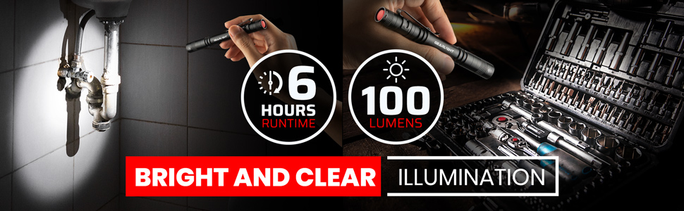 bright clear illumination 6 hour run time 100 lumens compact lightweight handy