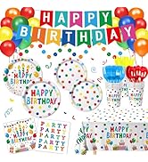 Happy Birthday Decorations - Birthday Party Decorations Includes Plates, Napkins, Cups, Cutlery, ...