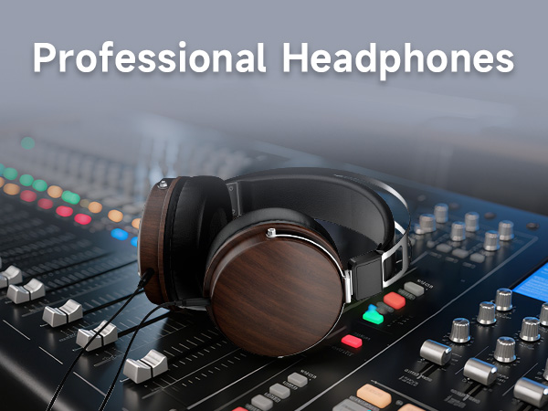 professional studio headphones, walnut wood finish, wired monitor headset, 50mm drivers