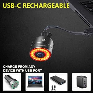 usb c type-c rechargeablelong battery life run time charging charged safe poweredt bike tail light