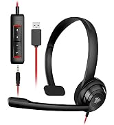 NUBWO HW02 USB Headset with Microphone Noise Cancelling &amp;in-line Control, Ultra Comfort Computer ...