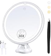 Lighted Makeup Mirror with 30X Magnification, 30X Magnifying Mirror Suction Cup with Light, 3 Col...