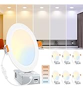 BesLowe 6 Packs 6 Inch 5CCT LED Recessed Ceiling Lights Ultra-Thin with Junction Box, 12W 150W Eq...