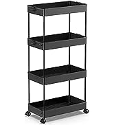 SPACEKEEPER Storage Cart 4 Tier Mobile Shelving Unit Organizer Rolling Utility Cart for Kitchen B...
