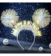 Uranian Light Up Happy Birthday Headbands Led Glitter White Pompom Hairbands Glow Birthday Party ...